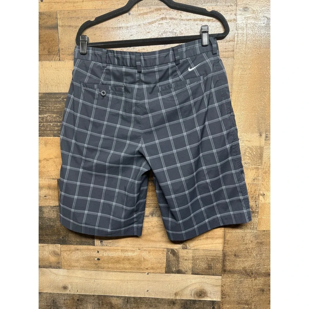 Nike Golf Plaid Performance‎ Shorts Mens 34 Gray White Lightweight Stretch